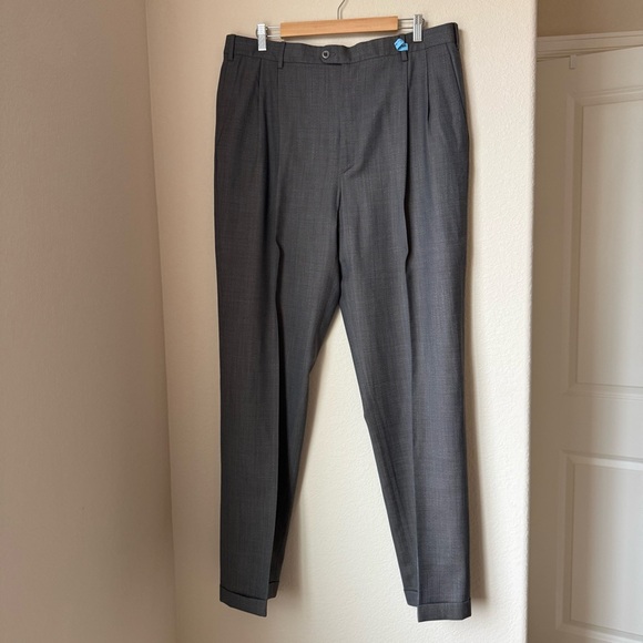 Zanella Bennett 100% Wool Dress Pants Gray Made in Italy Cuffed Hem Size 38